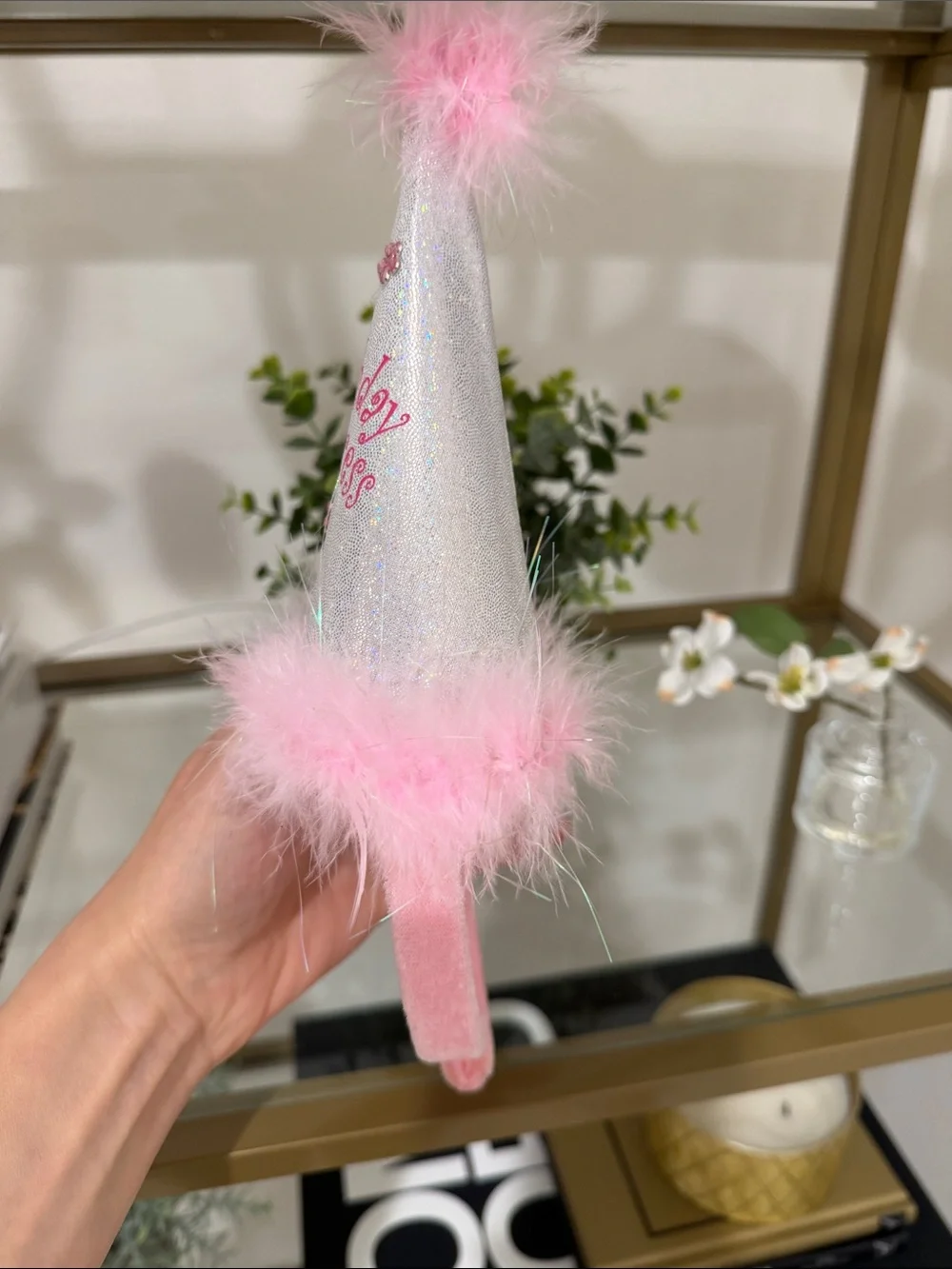 Birthday Princess Pink Glitter Party Hat Headband
